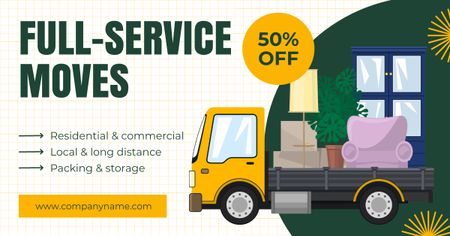 List of Moving Services with Furniture on Truck Facebook AD Design Template