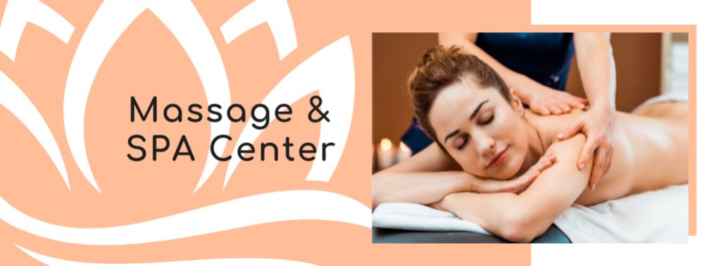 Ontwerpsjabloon van Facebook cover van Spa Center Ad with Woman relaxing on Massage