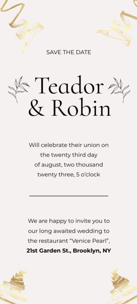 Wedding Day Announcement with Leaf Illustration Invitation 9.5x21cm Design Template