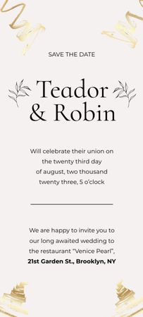 Szablon projektu Wedding Day Announcement with Leaf Illustration Invitation 9.5x21cm