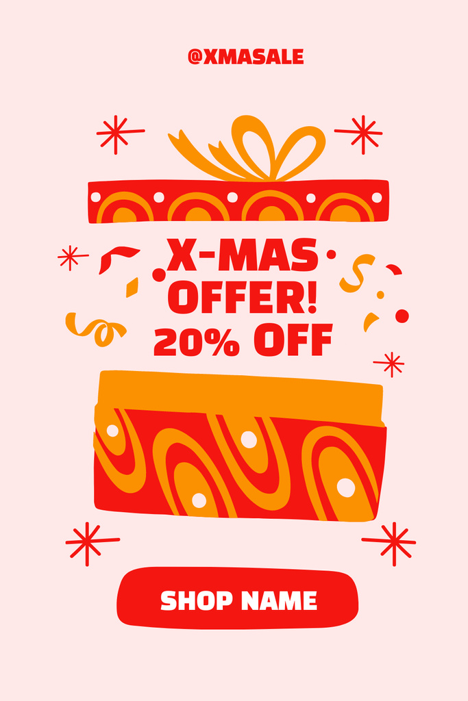 Christmas sale offer with present and confetti Pinterest Πρότυπο σχεδίασης