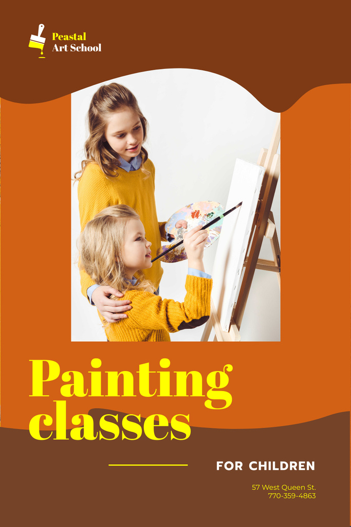 Template di design Art Classes Ad with Children Painting by Easel Pinterest