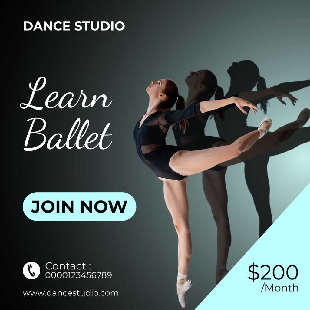 Szablon projektu Ballet School Ad with Passionate Professional Ballerina Instagram