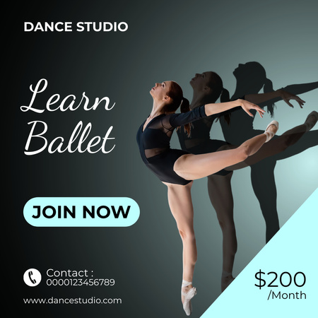 Plantilla de diseño de anuncio de escuela de ballet con bailarina profesional apasionada Instagram 
