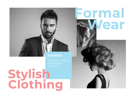Formal wear store with Stylish People Postcardデザインテンプレート