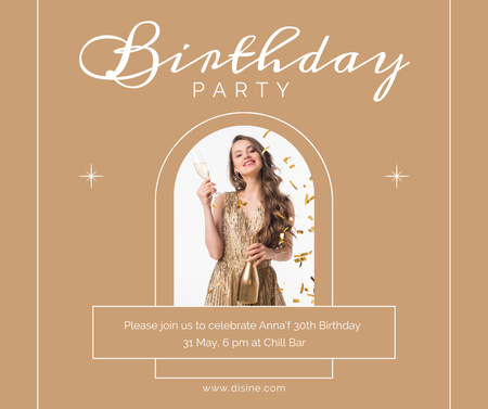 Birthday Party Announcement with Happy Woman Facebook Design Template