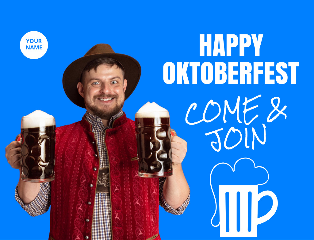 Plantilla de diseño de Oktoberfest Celebration With Beer Glasses Postcard 4.2x5.5in 