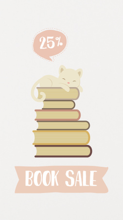 Books Sale Announcement with Cute Cat Instagram Story tervezősablon