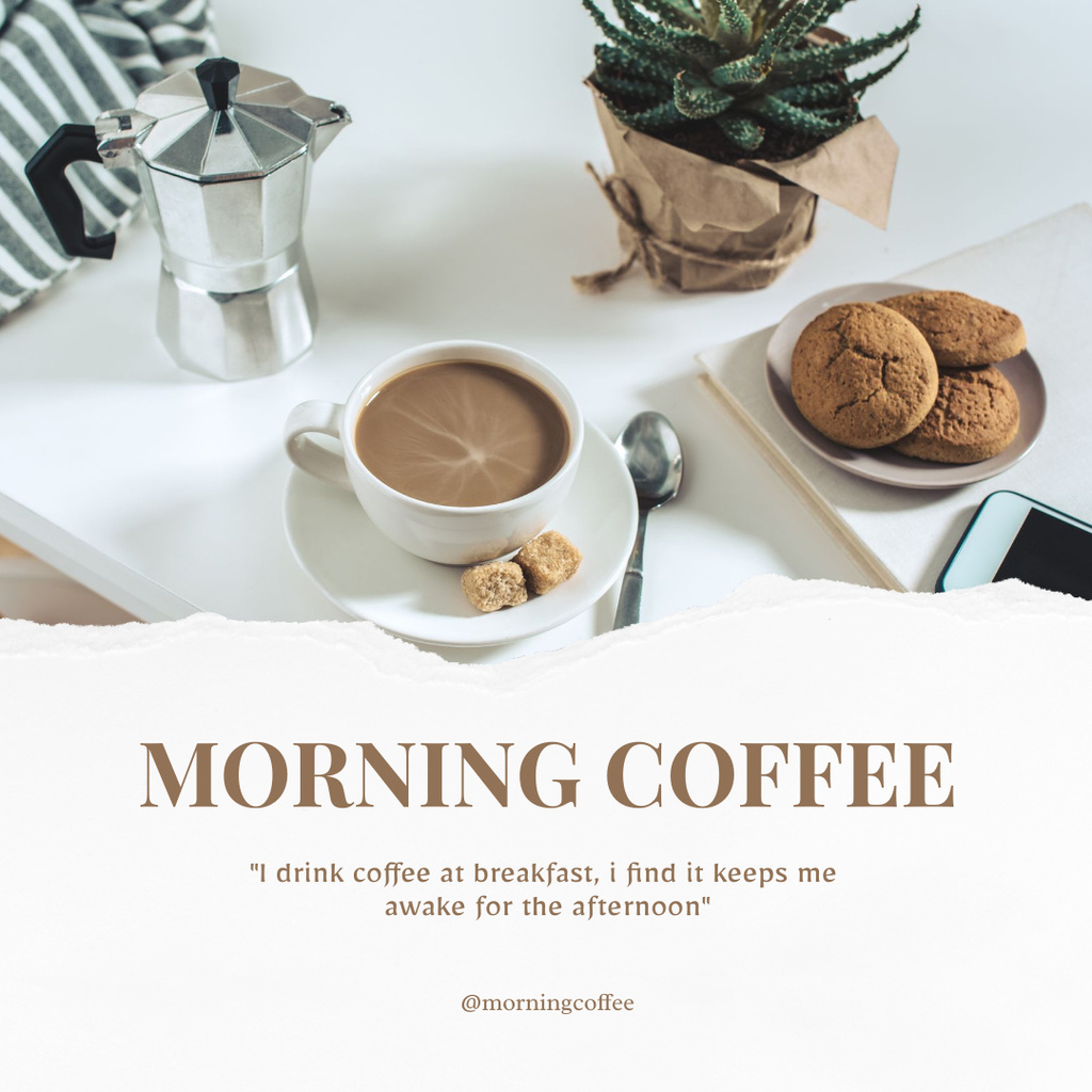 Ontwerpsjabloon van Instagram van An Invigorating Morning Cup Of Coffee With An Oatmeal Cookie 