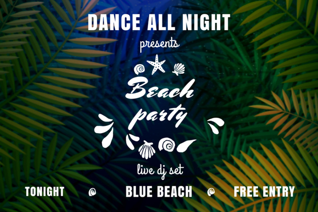 Dance Party with Palm Tree Leaves Flyer 4x6in Horizontal Design Template