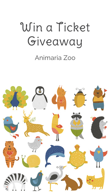 Zoo tickets giveaway with Animals Icons Instagram Story tervezősablon