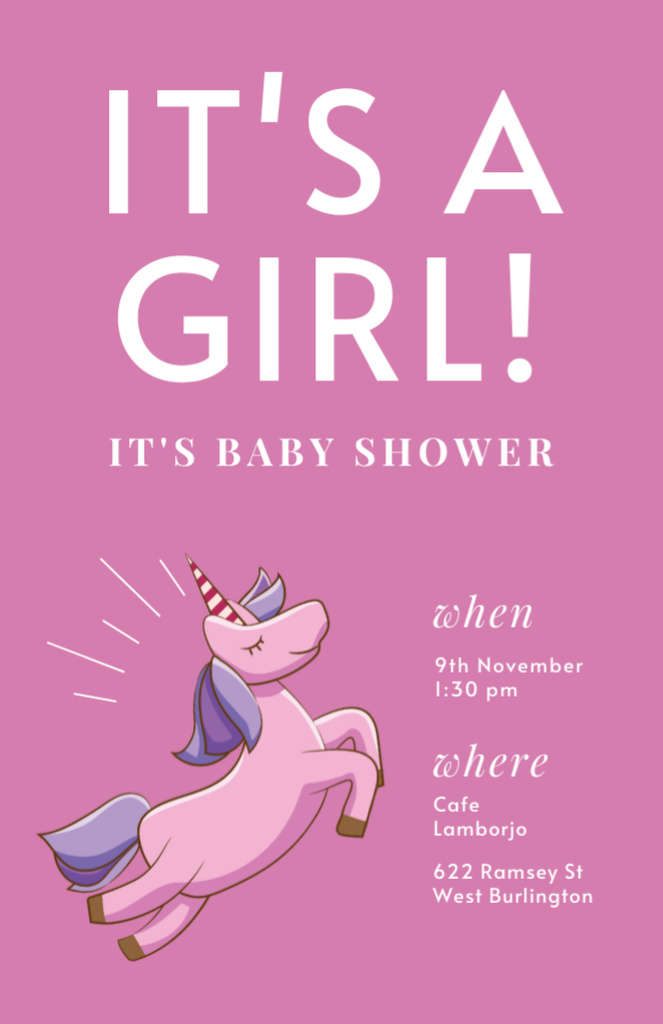 Cute Unicorn And Baby Shower Party Invitation 5.5x8.5in Πρότυπο σχεδίασης