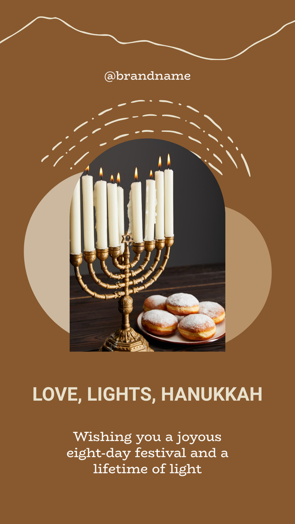 Designvorlage Wishes And Lights for Hanukkah With Sufganiyah für Instagram Story