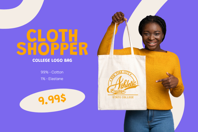 Price Offer for Shopper with College Logo Label Modelo de Design