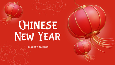 Chinese New Year Greeting with Lantern FB event cover Design Template