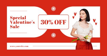 Special Valentine's Day Sale with Brunette with Flowers Facebook AD Design Template