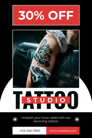 Ontwerpsjabloon van Pinterest van Stijlvolle Tattoo Studio Service Aanbieding MET Korting
