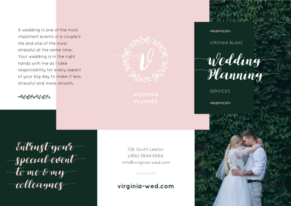 Wedding Planning with Romantic Newlyweds in Mansion Brochure Modelo de Design