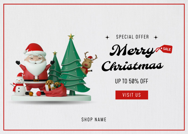 Christmas Discount For Gifts Under Tree and Santa Postcard 5x7in Design Template
