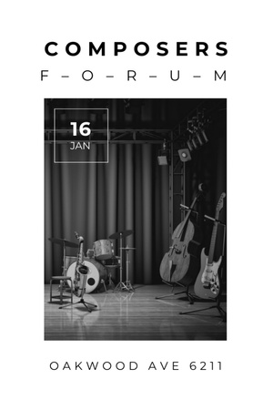 Composers Forum with Music Instruments on Stage Invitation 6x9in Design Template