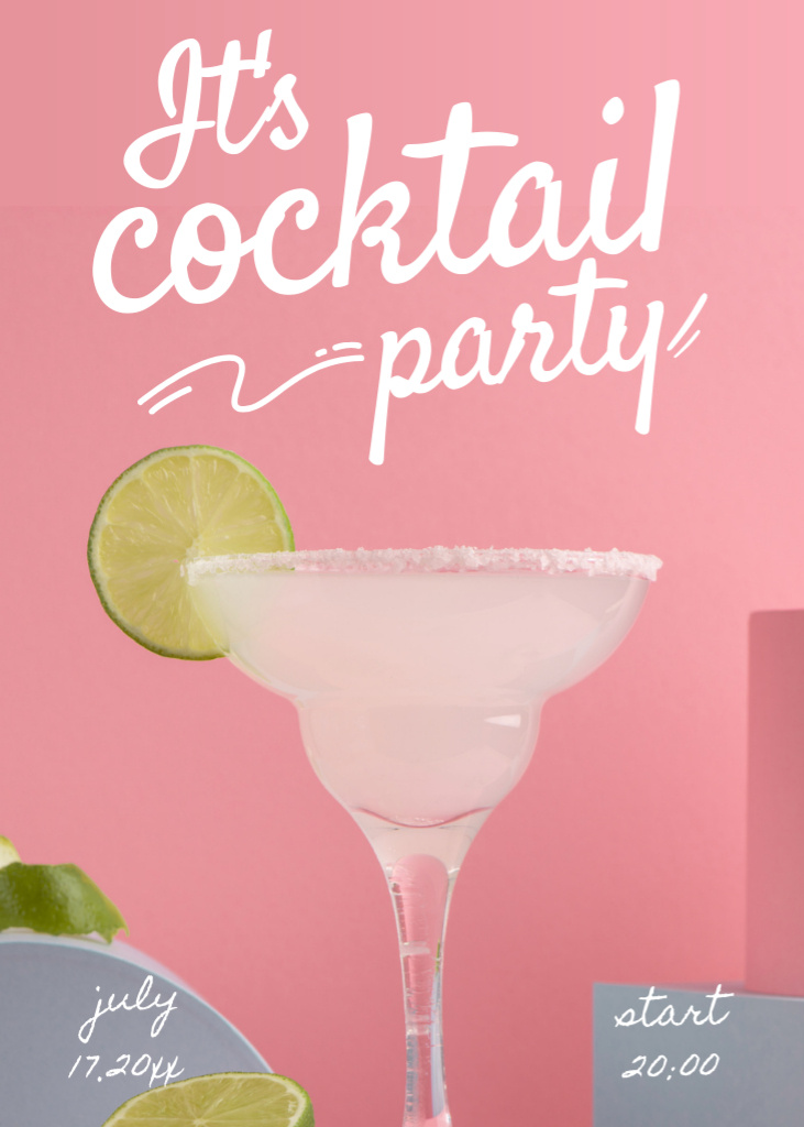Party Announcement with Cocktail Glass Invitation Tasarım Şablonu