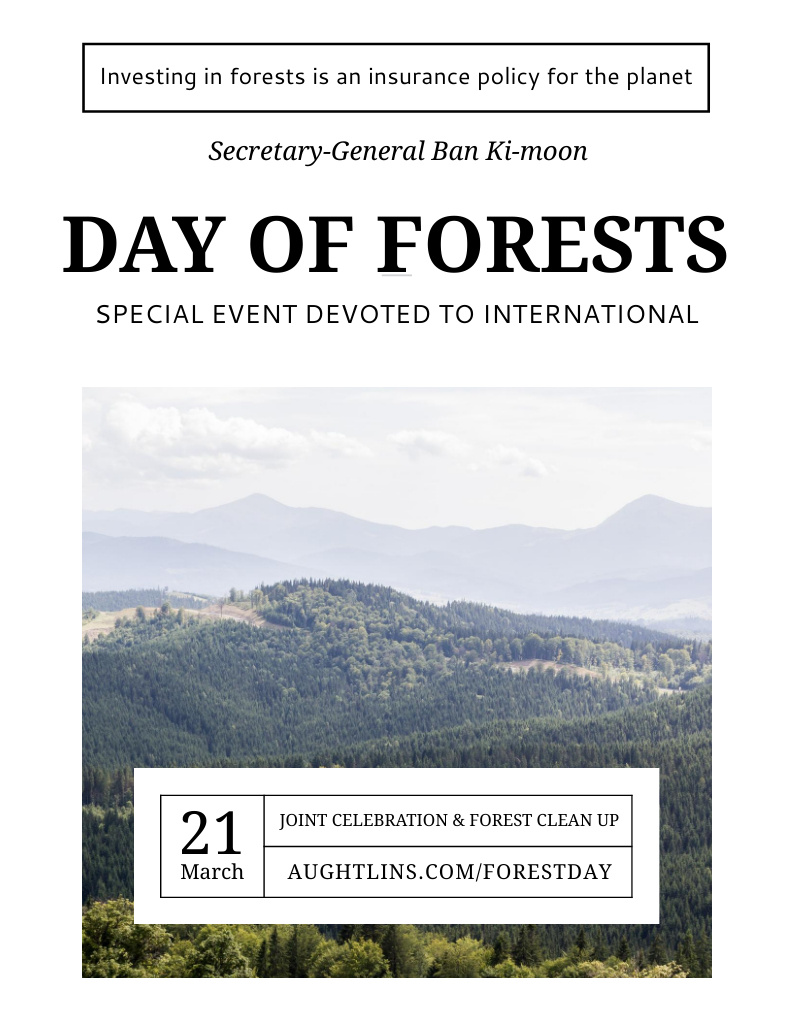Worldwide Day of Woods Appreciation with Scenic Mountains Flyer 8.5x11in Design Template