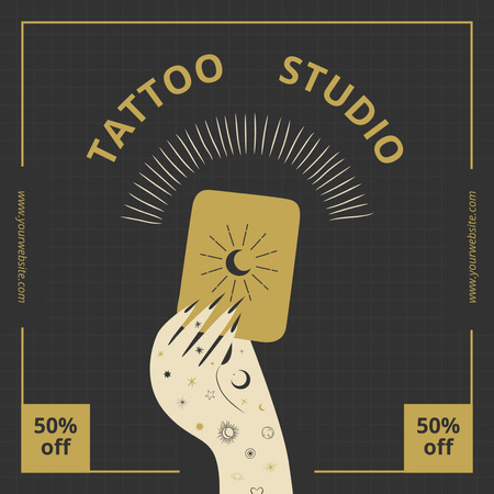 Designvorlage Mond und Sterne Illustration mit Tattoo-Studio-Service-Verkaufsangebot für Instagram