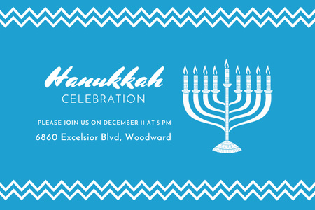 Joyous Hanukkah Gathering With Menorah In Blue Poster 24x36in Horizontal Tasarım Şablonu