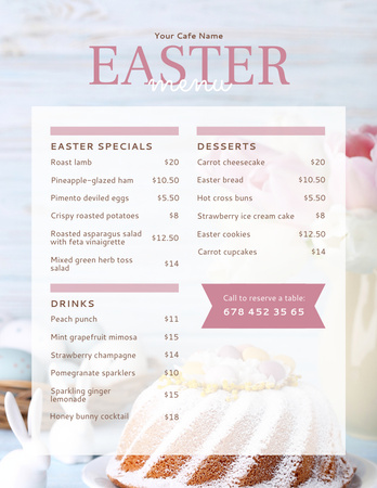 Designvorlage Angebot an Ostermahlzeiten im Café für Menu 8.5x11in