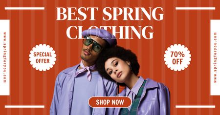 Spring Sale Announcement with Young African American Couple Facebook AD Design Template