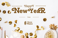 Cute New Year Holiday Greeting with Golden Confetti
