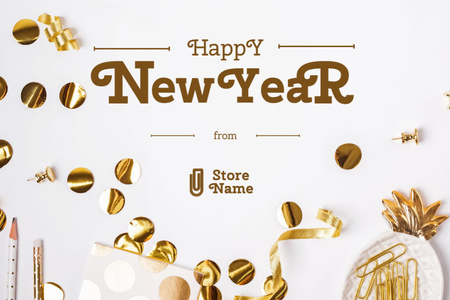 Ontwerpsjabloon van Postcard 4x6in van Cute New Year Holiday Greeting with Golden Confetti