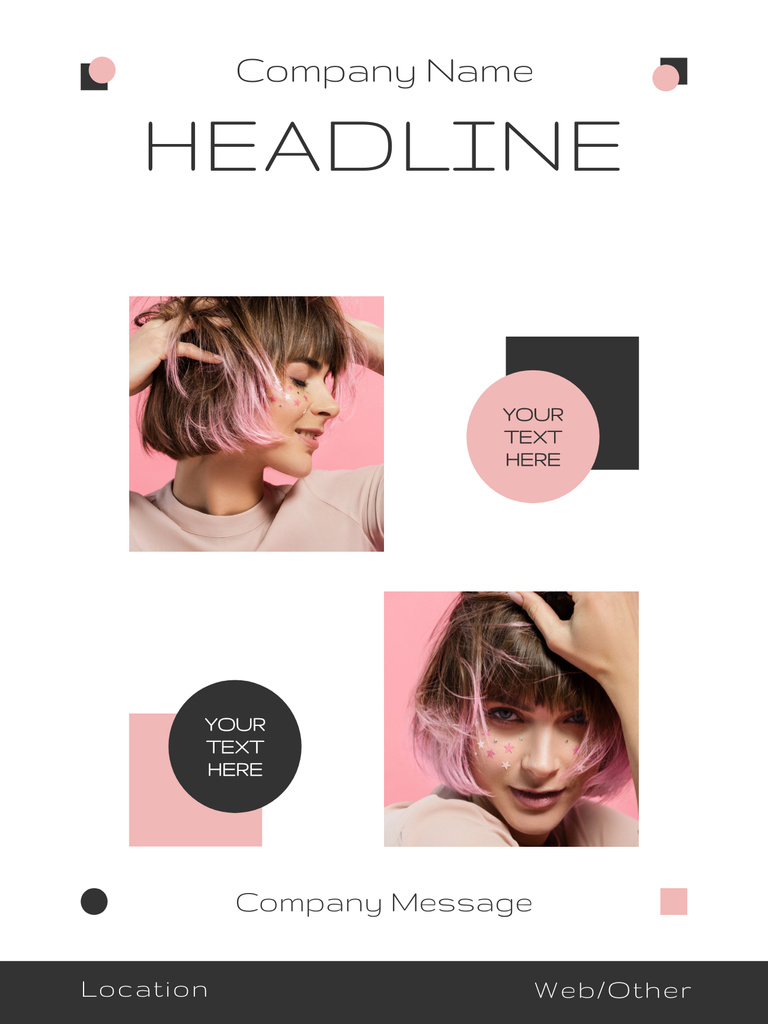 Beauty Salon Ad with Woman with Fashionable Haircut Poster US Design Template