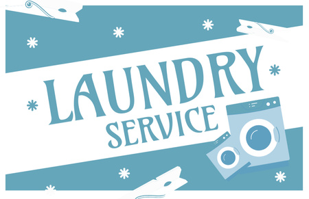 Offer Discounts on Laundry Service with Washing Machine in Blue Business Card 85x55mm Design Template