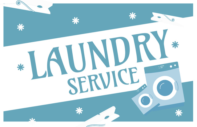 Offer Discounts on Laundry Service with Washing Machine in Blue Business Card 85x55mmデザインテンプレート