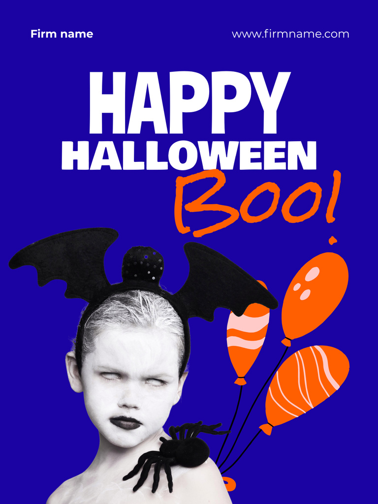 Halloween Greeting with Girl in Costume Poster US Πρότυπο σχεδίασης