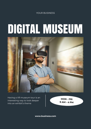Man on Virtual Museum Tour Poster Design Template