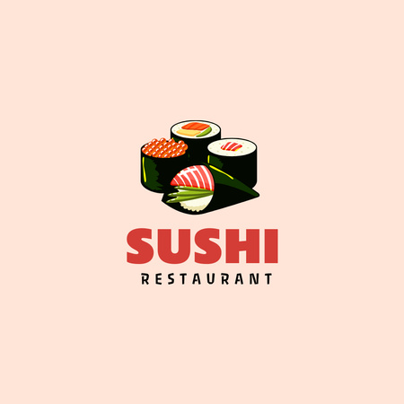 Ontwerpsjabloon van Logo van Embleem van Japans Restaurant met Sushi