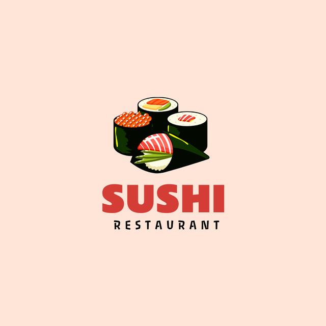 Emblem of Japanese Restaurant with Sushi Logo Tasarım Şablonu