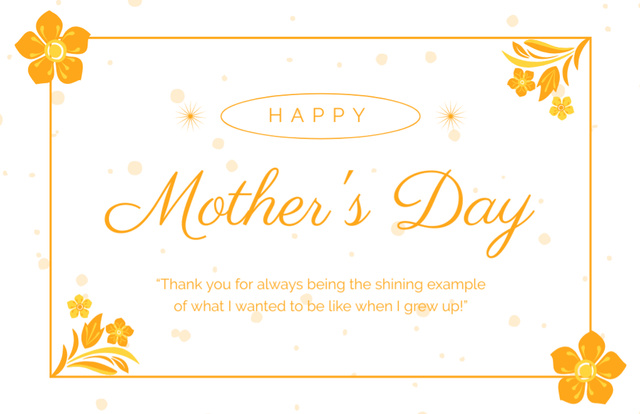 Mother's Day Holiday Greeting in Yellow Floral Frame Thank You Card 5.5x8.5in – шаблон для дизайну