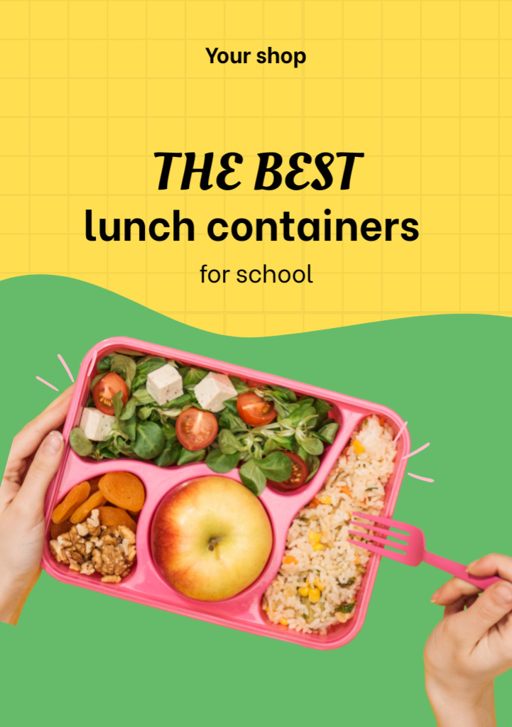 School Food Ad with Pink Lunch Box Flyer A5 Modelo de Design