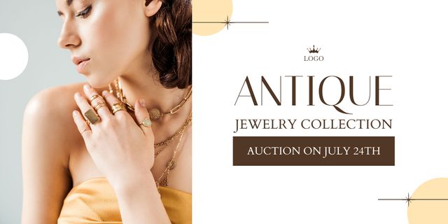 Antique Auction In Summer With Jewelry Collection Twitter Πρότυπο σχεδίασης