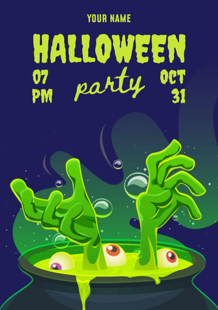 Spooky Halloween Party Announcement With Cauldron Flyer A5 tervezősablon