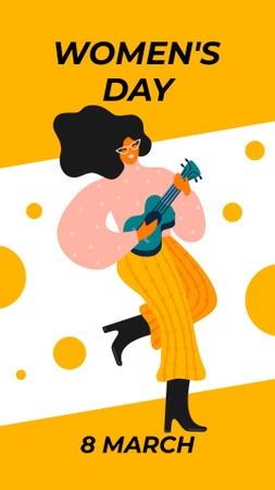 Dünya Kadınlar Günü'nde Gitar çalan kadın Instagram Story Tasarım Şablonu