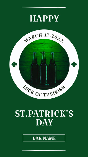 Ontwerpsjabloon van Instagram Story van St. Patrick's Day Bottled Beer Party Announcement