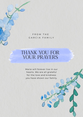 Funeral Thank You Card with Watercolor Flowers Postcard A5 Vertical Design Template