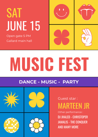 Music Fest Ad with Bright Illustration Flayer Design Template