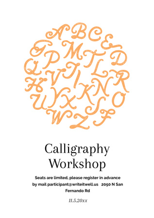 Calligraphy Workshop Announcement with Letters on White Flyer A5 Design Template