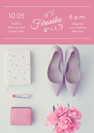 Fashion Event Announcement Pink Outfit Flat Lay Flyer A6 Design Template