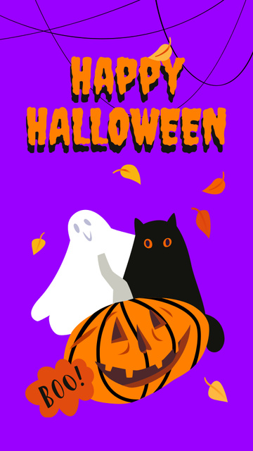 Halloween Greeting with Cute Characters Instagram Story Modelo de Design